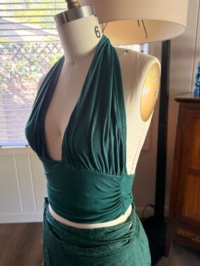 Free People Forest Green Halter Crop Top